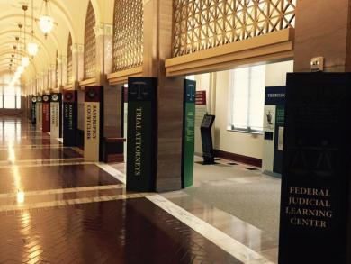 The ground-floor hall of the historic Post Office and U.S. Courthouse in Oklahoma City is the home of a new Learning Center about the federal courts.