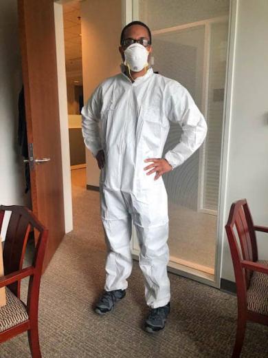 Image: Probation officer wears protective gear.