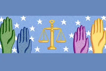 Here, you will find milestones, anniversaries, and heritage months with ready-to-use activities and resources. Hands in various colors raised around the scales of justice.