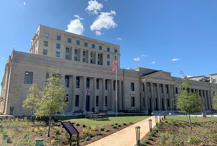 A century-old courthouse, the Charles R. Jonas Federal Building, was recently refurbished and will be used primarily for administrative offices.