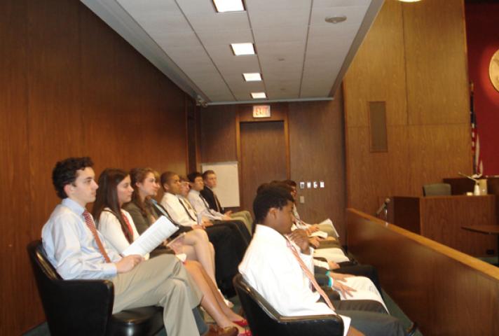 Students in Philadelphia courtroom serve as jurors in a realistic court hearing