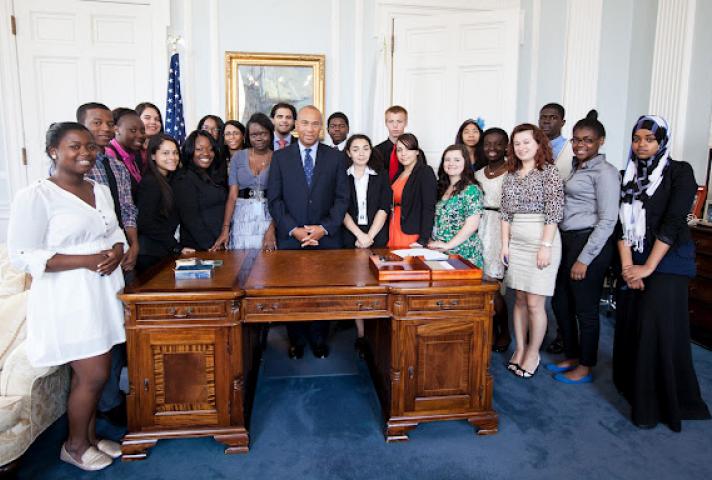 Nelson and Lindsay Fellows visit with Massachusetts Governor Deval Patrick.