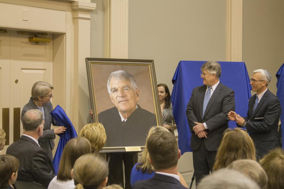 Portrait of retired Magistrate Judge Arthur H. Latimer is presented by Karen L. Clute, Partner at Wiggin and Dana LLP, and James Ross Smart Esq. and Patrick A. Klingman Esq., Co-Chairs of the Federal Practice Section at the Connecticut Bar Association.