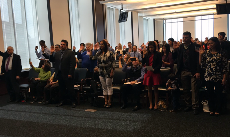 New citizens are sworn in at a federal courthouse ceremony in Cleveland. 