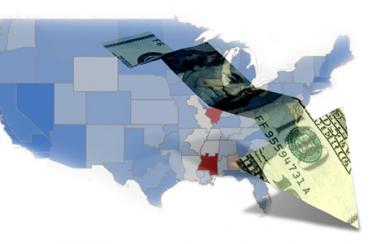 A representational map depicting the lowest drop in bankruptcy filings in seven years