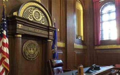 An image of a courtroom inside one of the oldest Federal courthouses in the U.S.