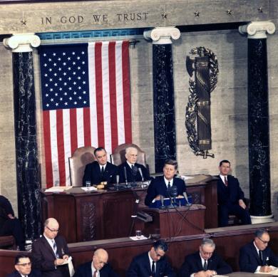 Image of President John F. Kennedy making a speech