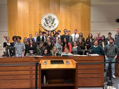 Students participate in the Civil Discourse and Difficult Decisions program at the Tucson, Arizona federal courthouse.