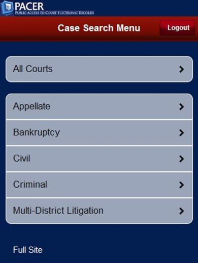 Created in 2011, the mobile PACER case locator lets users search for court records on the go.