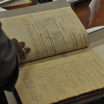 Pages of the book were sewn back together in the restoration process. 