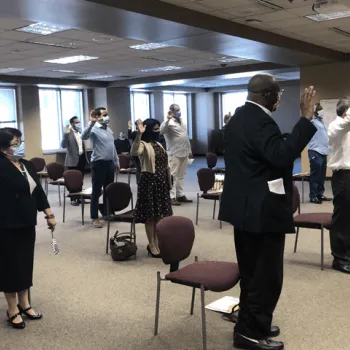 Citizens take the Oath of Allegiance to the United States during a ceremony at the federal courthouse in Kansas City, Kansas.