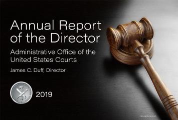 Annual report cover featuring a gavel.