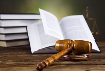 image of gavel on a table in front of a set of books