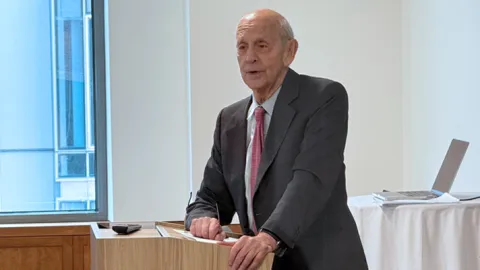 Retired U.S. Supreme Court Justice Stephen G. Breyer gives remarks at the opening of the new judicial learning center in Boston.