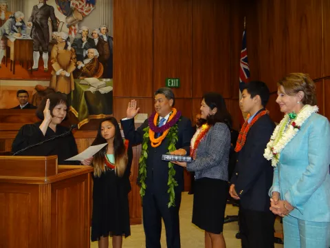 Chief Judge Susan Oki Mollway administered the Oath of Office to Congressman Mark Takai of Hawaii on January 16, 2015. Chief Judge Susan Oki Mollway administered the Oath of Office to Congressman Mark Takai of Hawaii on January 16, 2015.