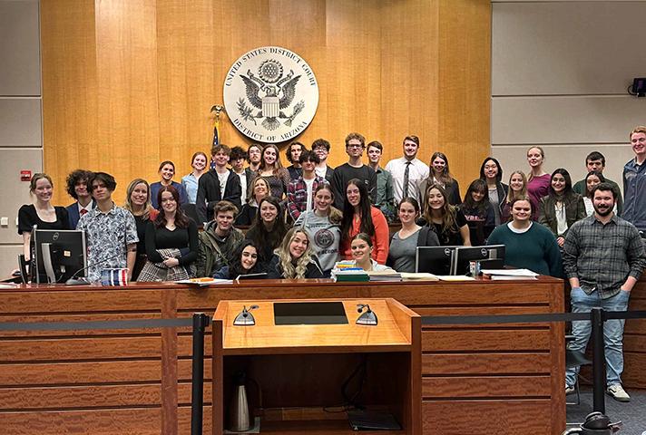 Students participate in the Civil Discourse and Difficult Decisions program at the Tucson, Arizona federal courthouse.