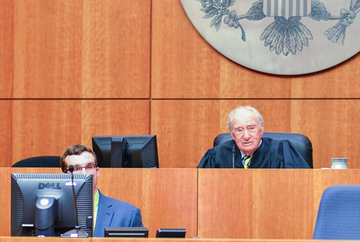 U.S. District Judge Leonard D. Wexler, on the bench in his courthouse in Central Islip, N.Y.:  "I had no idea I'd want to be a federal judge. ... I love it."