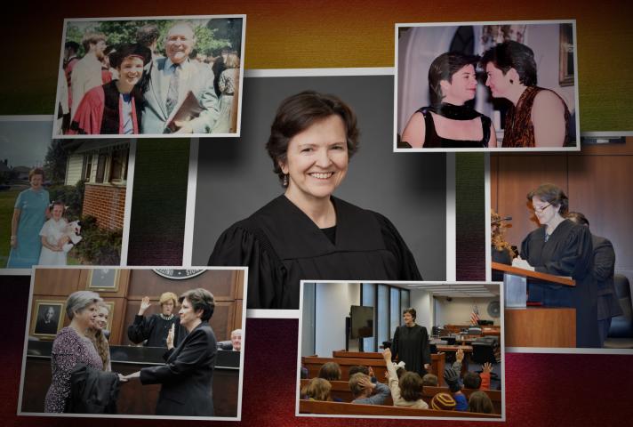 Collage of Judge Mary Rowland in honor of LGBTQ Pride Month