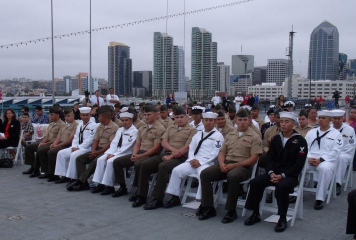 Thirty-six sailors, Marines, and soldiers gained U.S. citizenship during the ceremony.