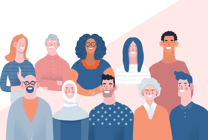 Illustration of a diverse jury.