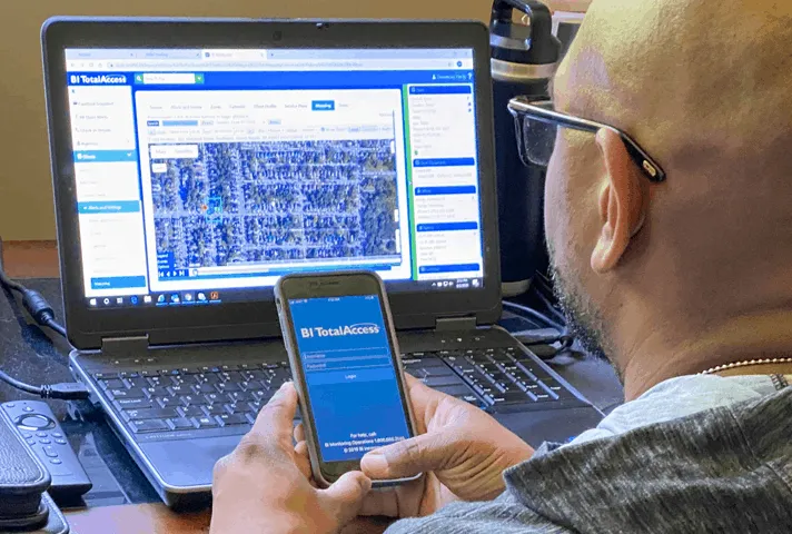 Image: Pretrial services officer uses location monitoring technology.