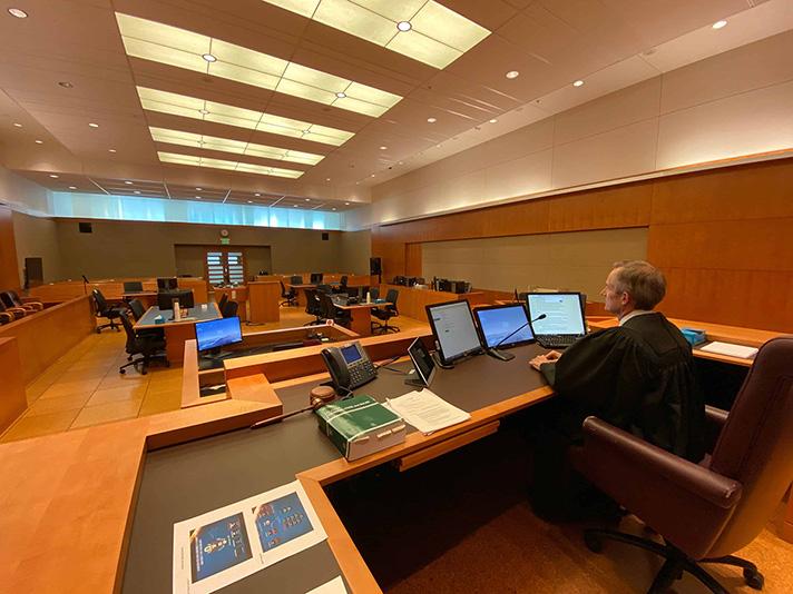 Chief Judge Philip A. Brimmer, of the District of Colorado, presiding in an empty courtroom.