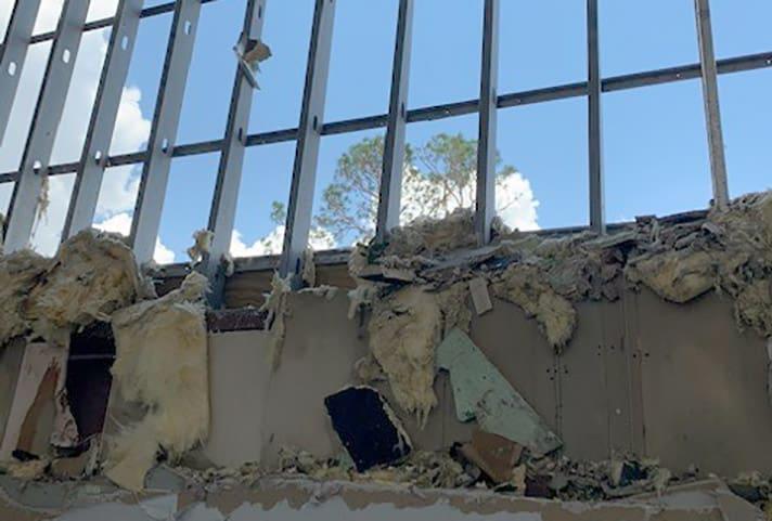 Fierce winds from Hurricane Laura ripped away sections of wall in the federal courthouse in Lake Charles, Louisiana. 