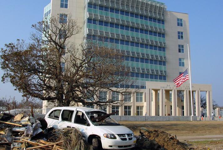 A federal courthouse in Gulfport, Mississippi, following Hurricane Katrina