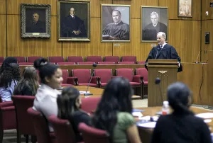 Students engage with U.S. Second Circuit Judge Joseph F. Bianco at the 2022 Justice Institute in New York.